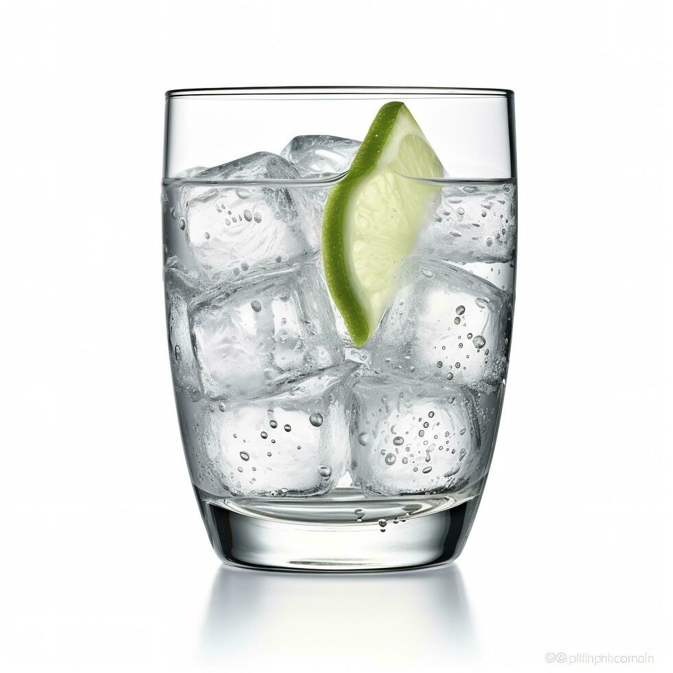 ai gegenereerd gin tonic glas van water met ijs geïsoleerd Aan wit achtergrond. ai gegenereerd foto