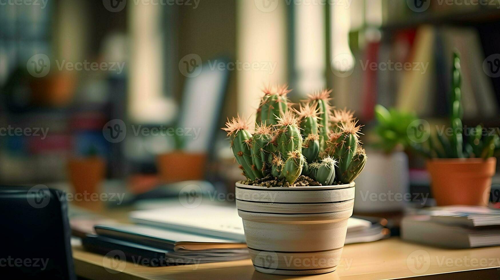 ai gegenereerd bloem pot Aan een kantoor bureau, sappig cactus vaas, generatief ai foto