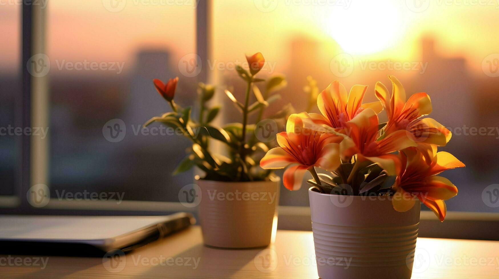 ai gegenereerd bloem pot Aan een kantoor bureau, sappig cactus vaas, generatief ai foto