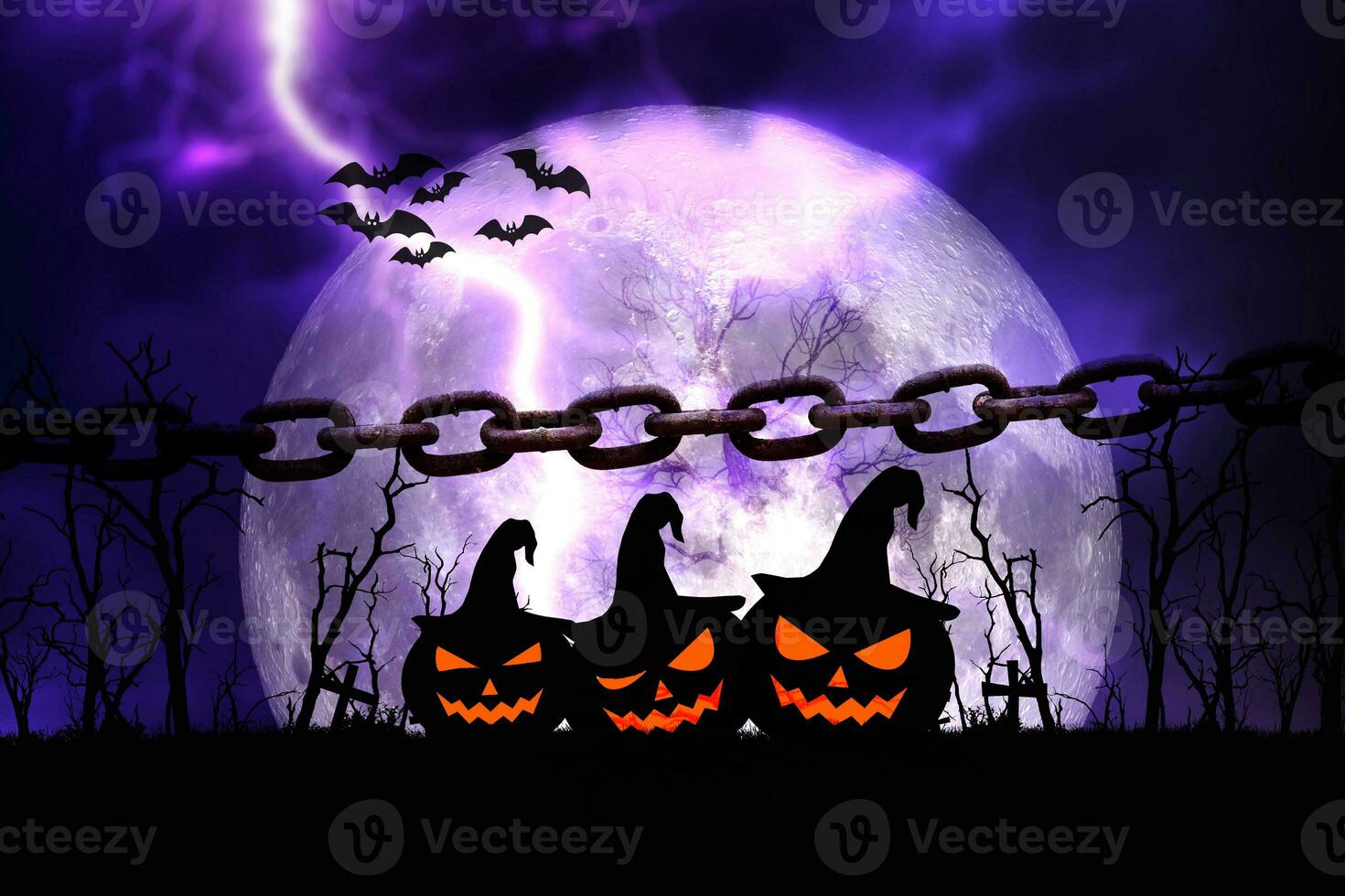 de achtergrond beeld voor de halloween festival Kenmerken spookachtig pompoenen, manen, en eng. foto