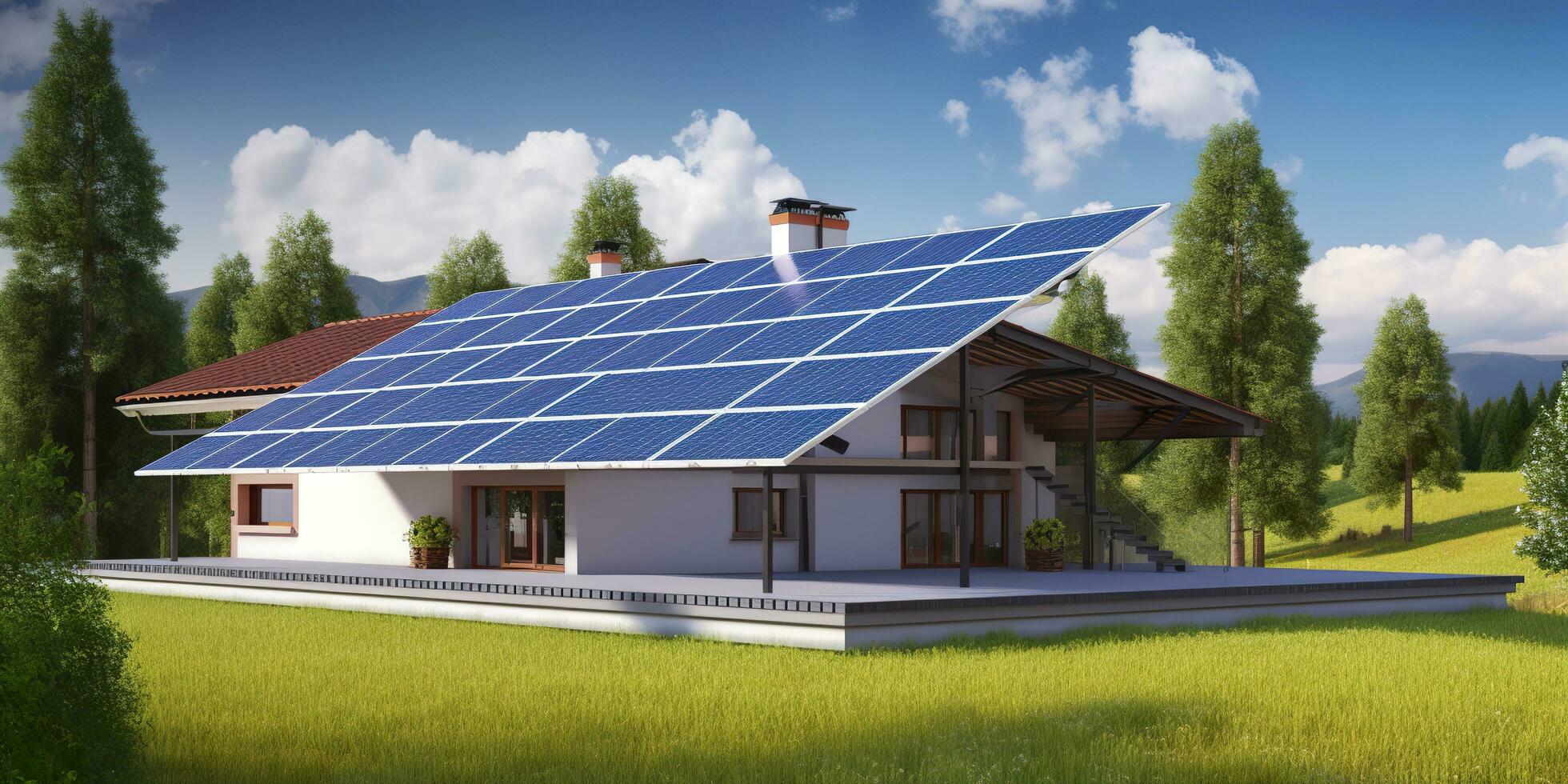 ai gegenereerd fotovoltaïsche zonne- panelen. duurzame energie. een mini macht fabriek voor een huis. generatief ai foto