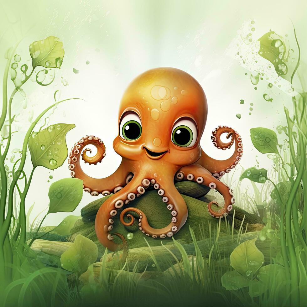 ai gegenereerd waterverf Octopus voor kinderen. ai gegenereerd foto