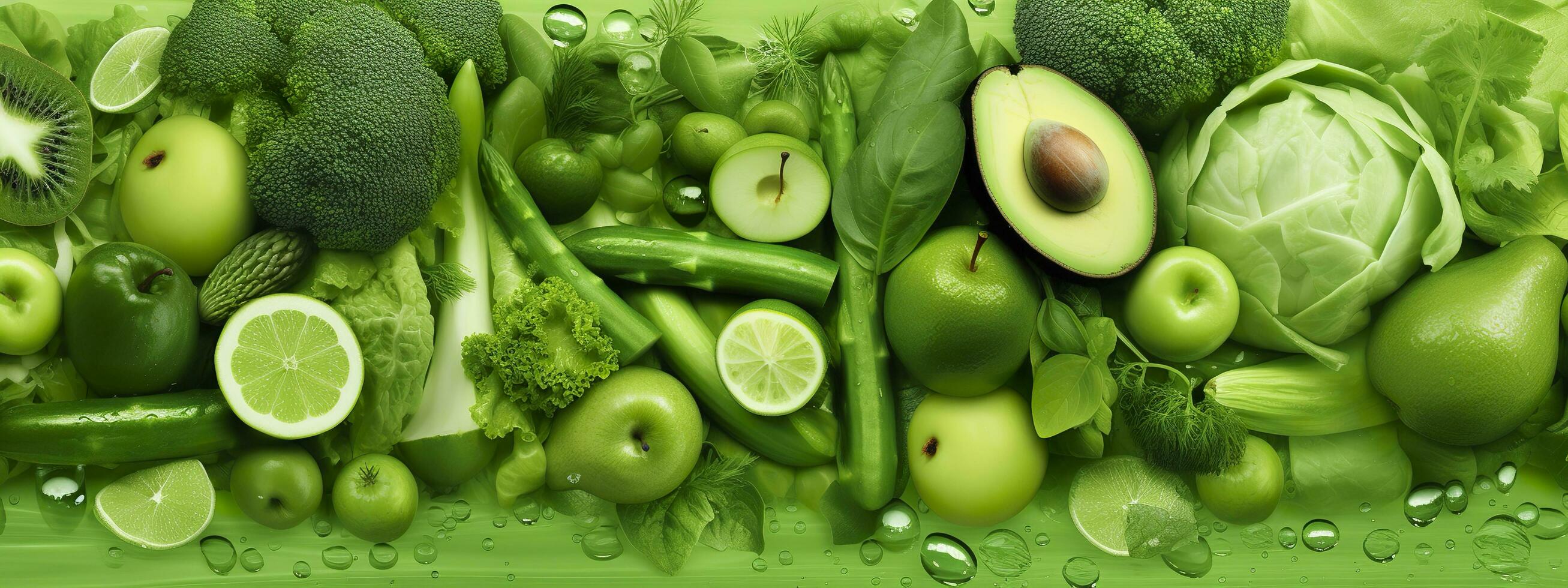 ai gegenereerd banier lay-out van groen fruit en groenten. generatief ai. foto