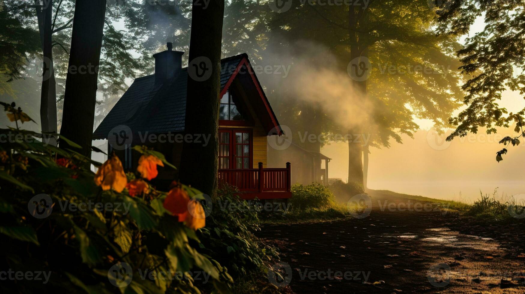 ai gegenereerd een rustig Woud boomhut. generatief ai foto