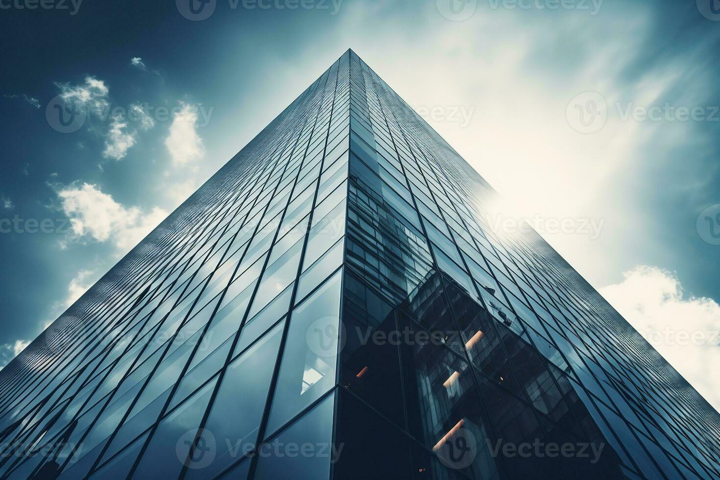 ai gegenereerd laag hoek stad gebouw, hoog toren gebouw, met veel glas foto