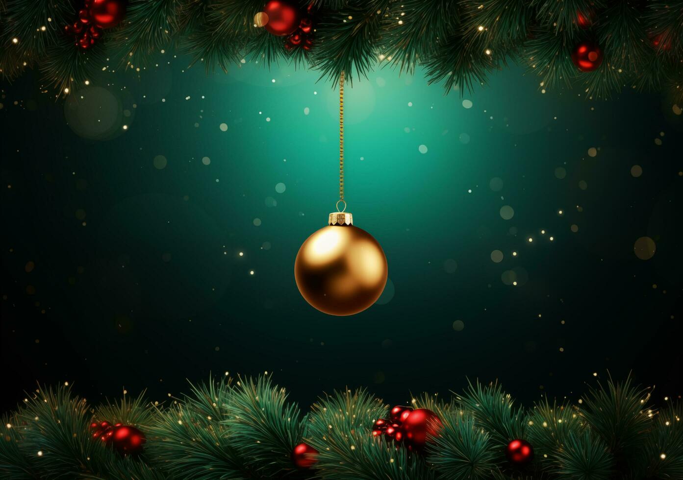 ai gegenereerd Kerstmis kerstballen Aan houten tafel en groen bokeh achtergrond foto