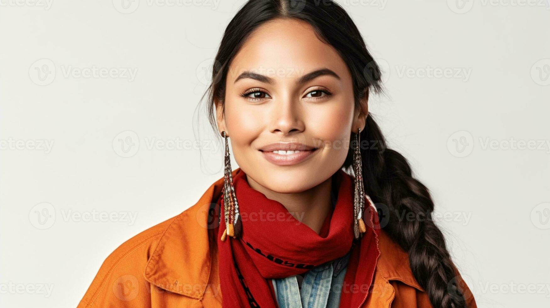 ai gegenereerd mooi inheems Amerikaans vrouw model- foto
