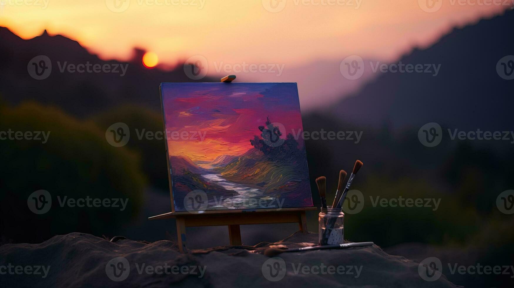 ai gegenereerd een mooi schilderij dat vangt een verbijsterend zonsondergang backdrop en wordt weergegeven de schoonheid van natuur in levendig kleuren. generatief ai foto