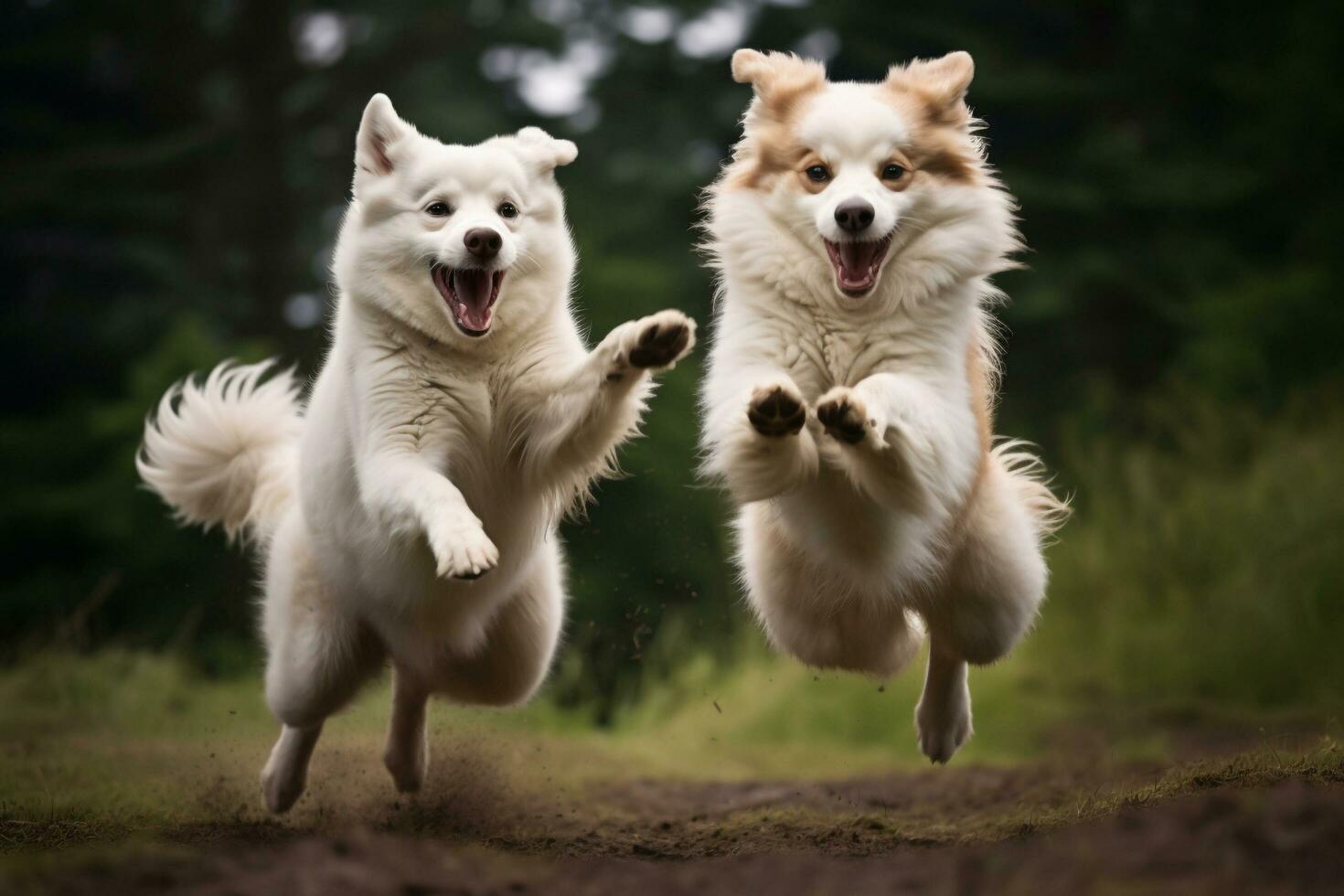 ai gegenereerd de energiek avonturen van een dynamisch hond duo foto