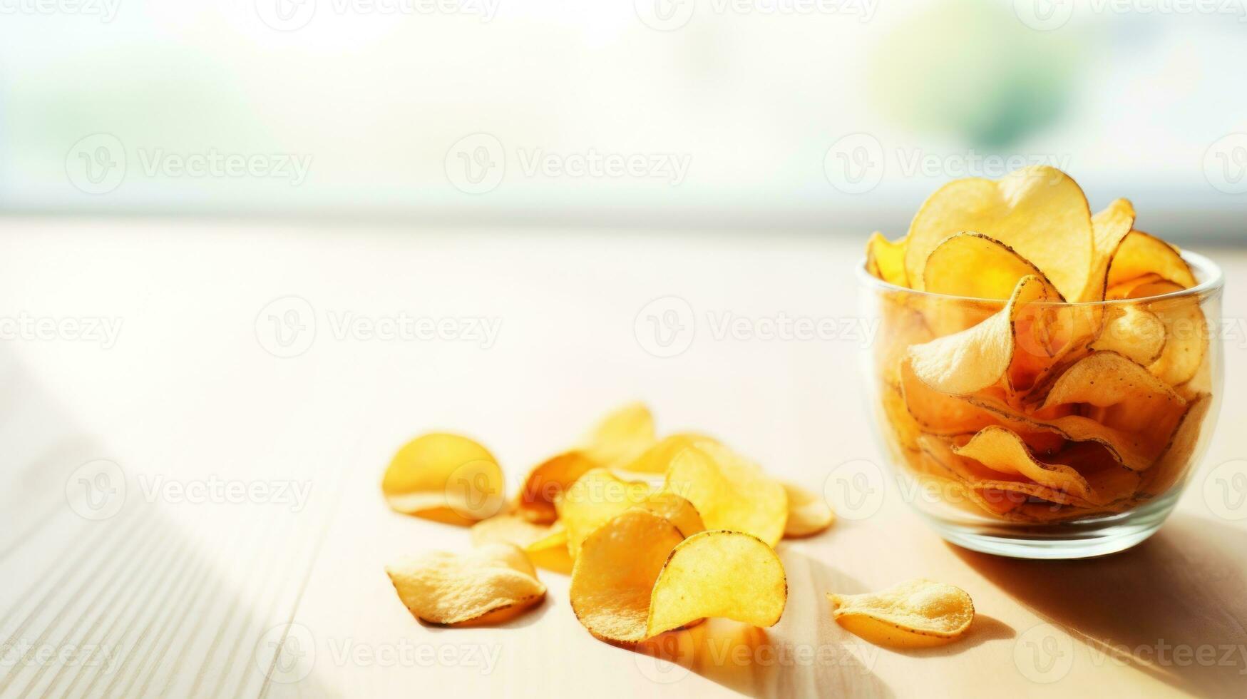 ai gegenereerd aardappel chips in een glas Aan een houten tafel. generatief ai foto