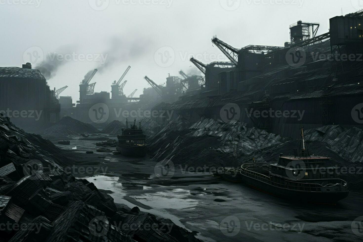 ai gegenereerd hopen steenkool lading haven zonsondergang. genereren ai foto