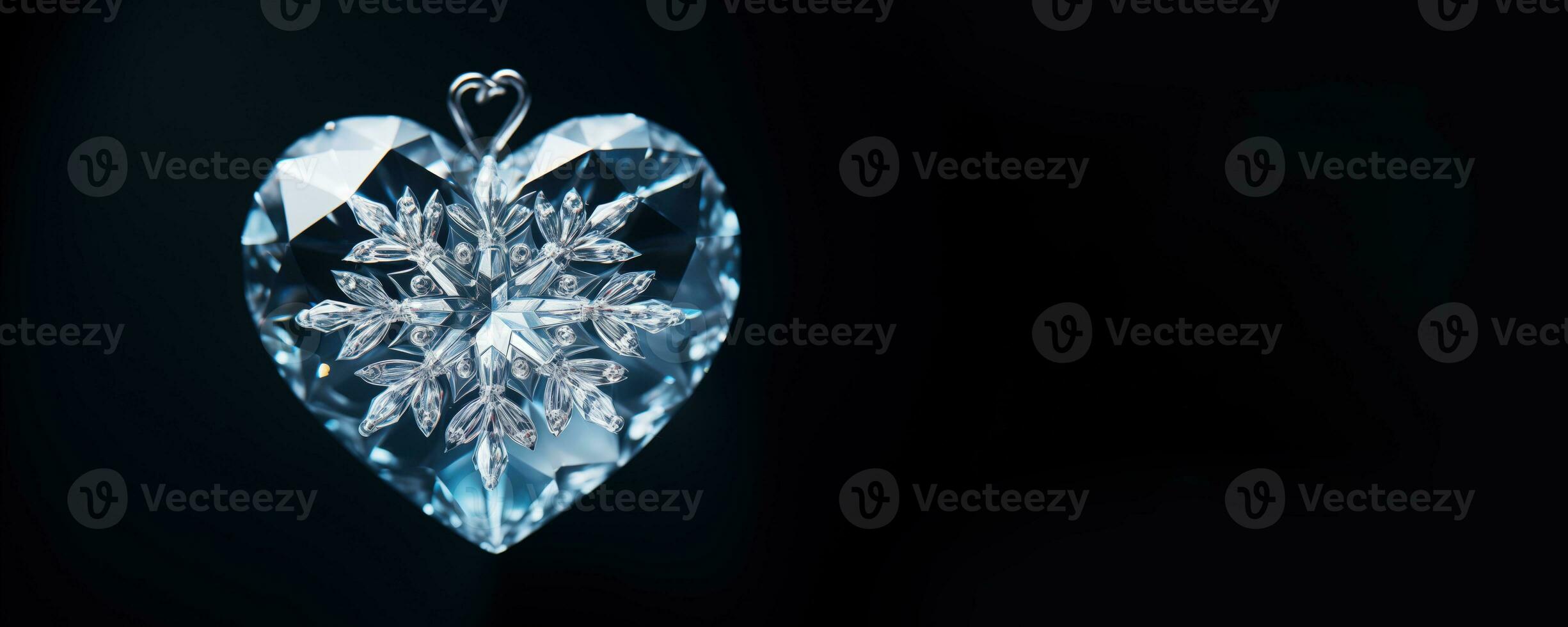 ai gegenereerd luxueus kristal hart met sneeuwvlok detail foto
