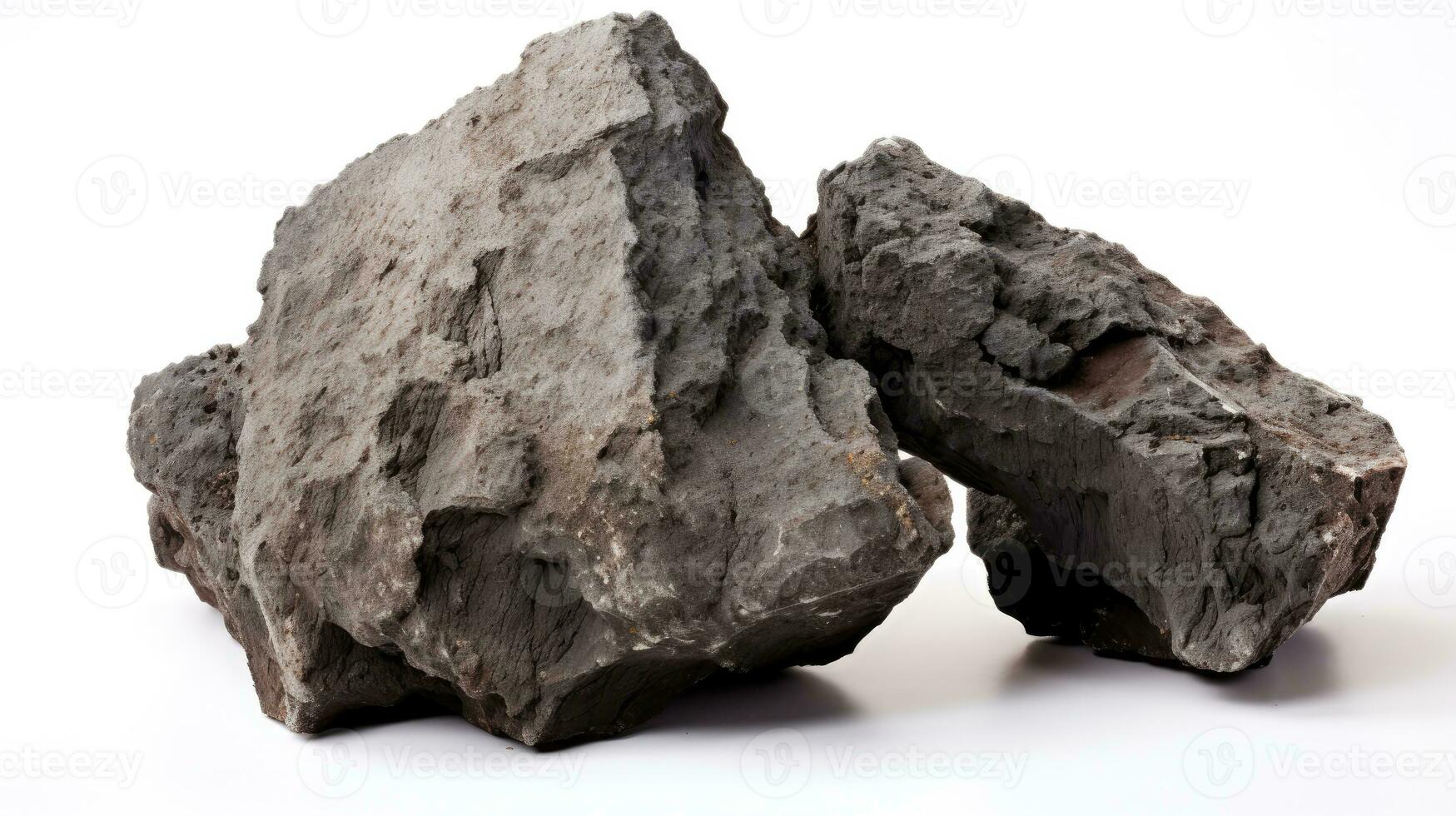 ai gegenereerd poreus rots geïsoleerd Aan wit achtergrond met schaduwen. permeabel rotsen, poreus, lava rots en geologie concept. foto