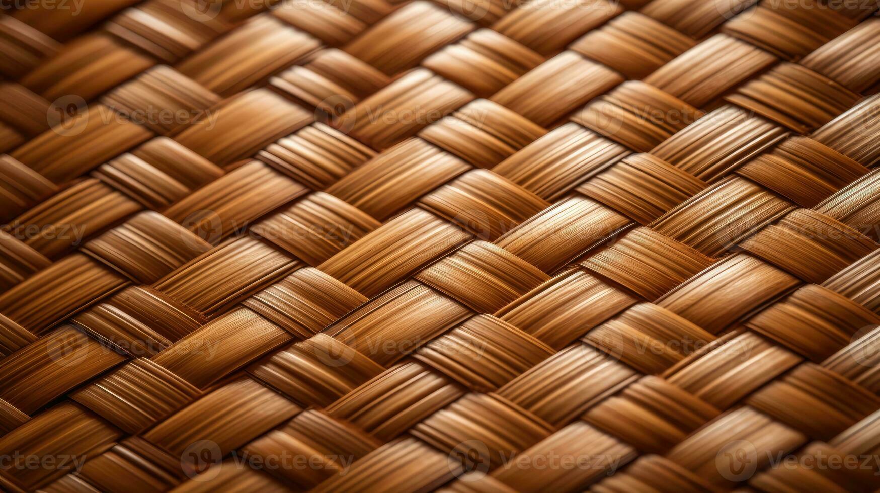ai gegenereerd dichtbij omhoog visie van geweven bamboe mat met bruin achtergrond. foto
