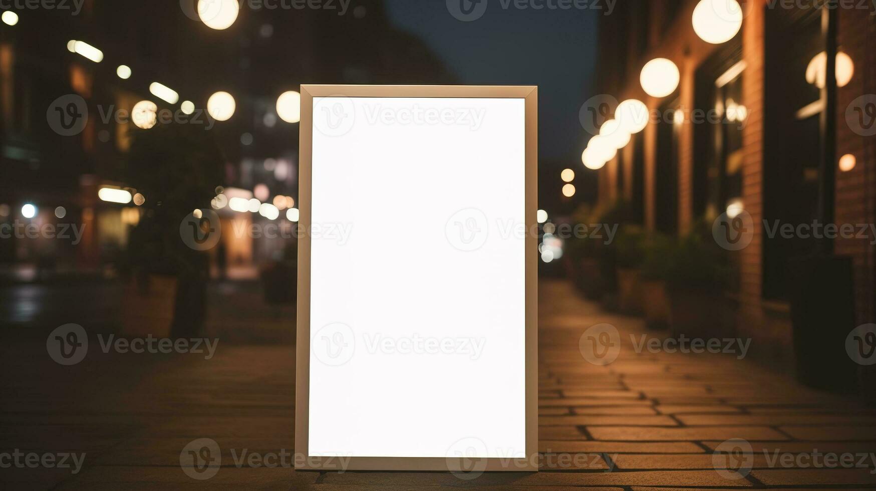 ai gegenereerd generatief ai, poster bespotten omhoog voor logo ontwerp, merk presentatie, esthetisch gedempt neutrale kleuren, Aan wazig nacht bar of restaurant achtergrond foto