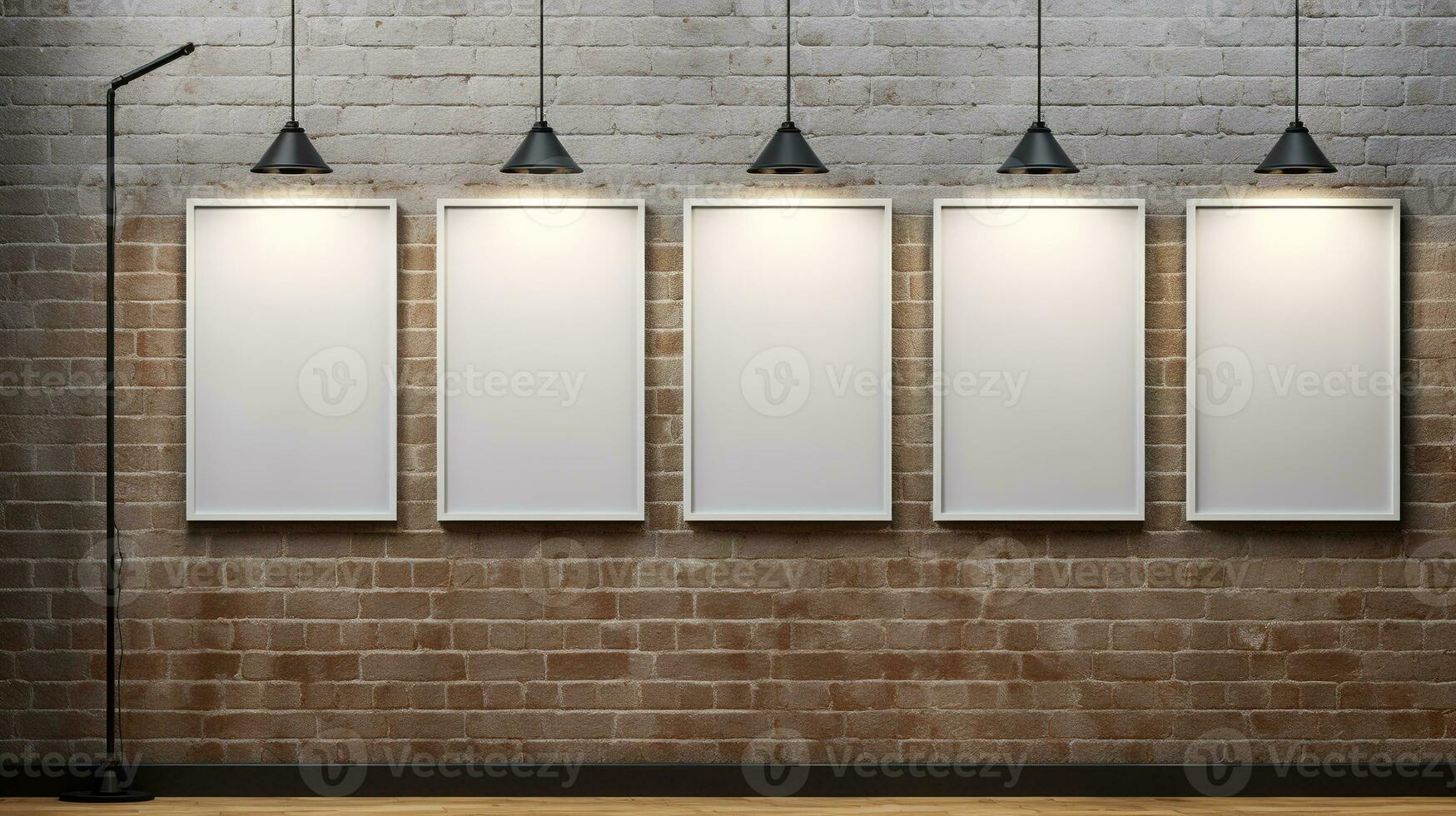 ai gegenereerd generatief ai, reeks van vijf posters bespotten omhoog, blanco minimalistisch achtergrond, artwork sjabloon foto