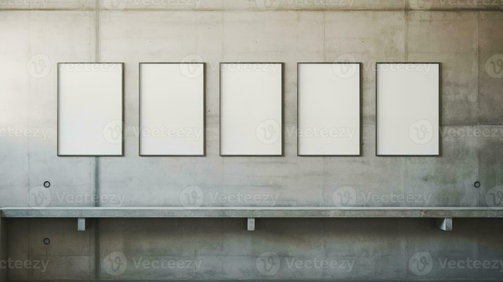 ai gegenereerd generatief ai, reeks van vijf posters bespotten omhoog, blanco minimalistisch achtergrond, artwork sjabloon foto