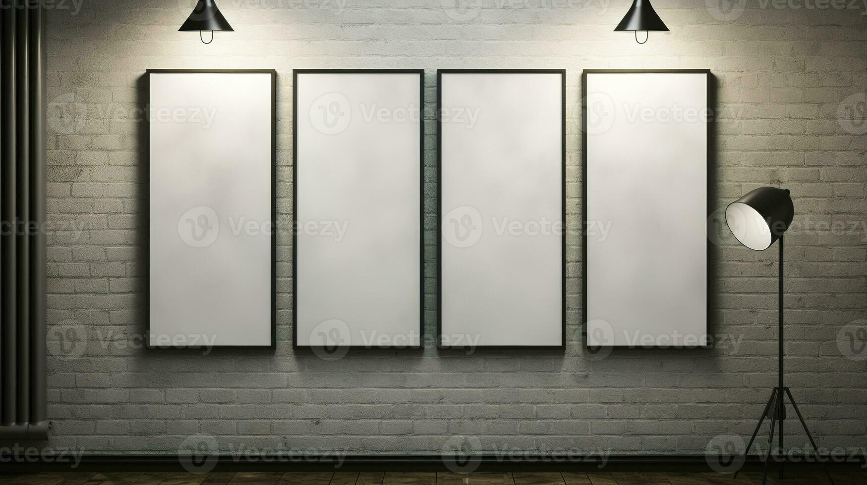 ai gegenereerd generatief ai, reeks van vier posters bespotten omhoog, blanco minimalistisch achtergrond, artwork sjabloon foto