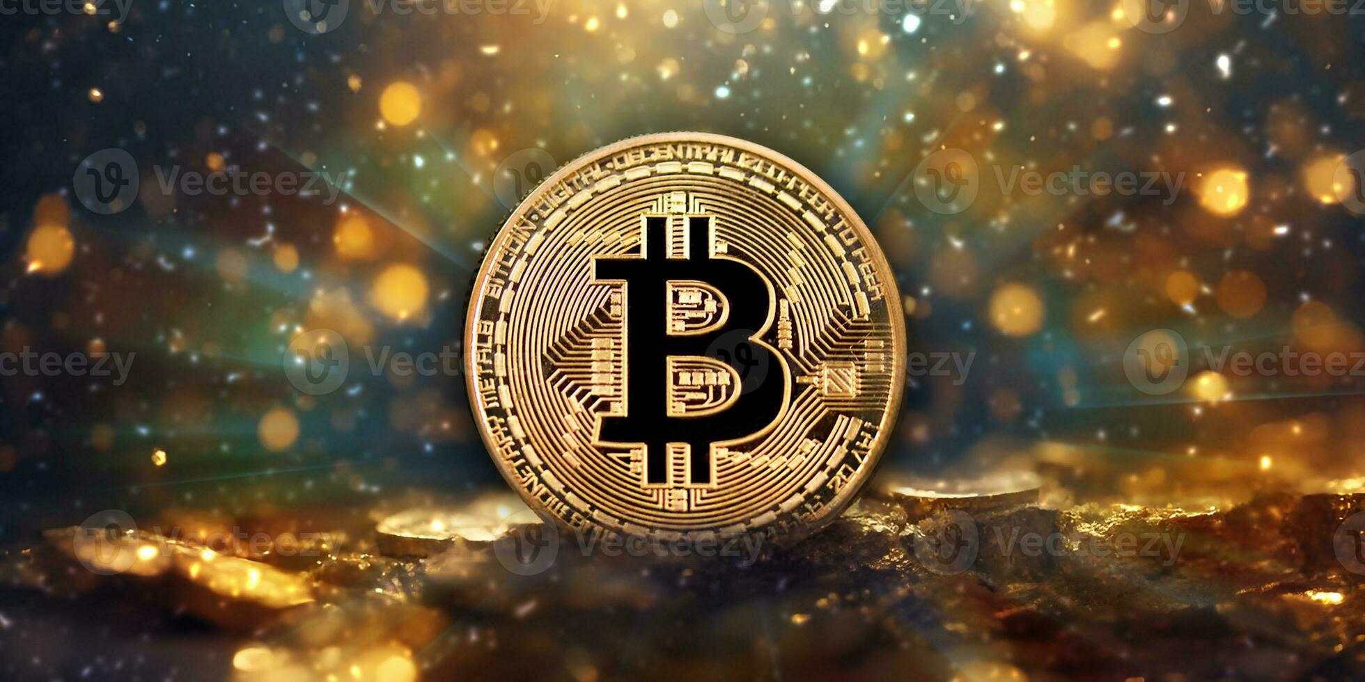 ai gegenereerd gouden bitcoin Aan bokeh achtergrond. cryptogeld concept. foto