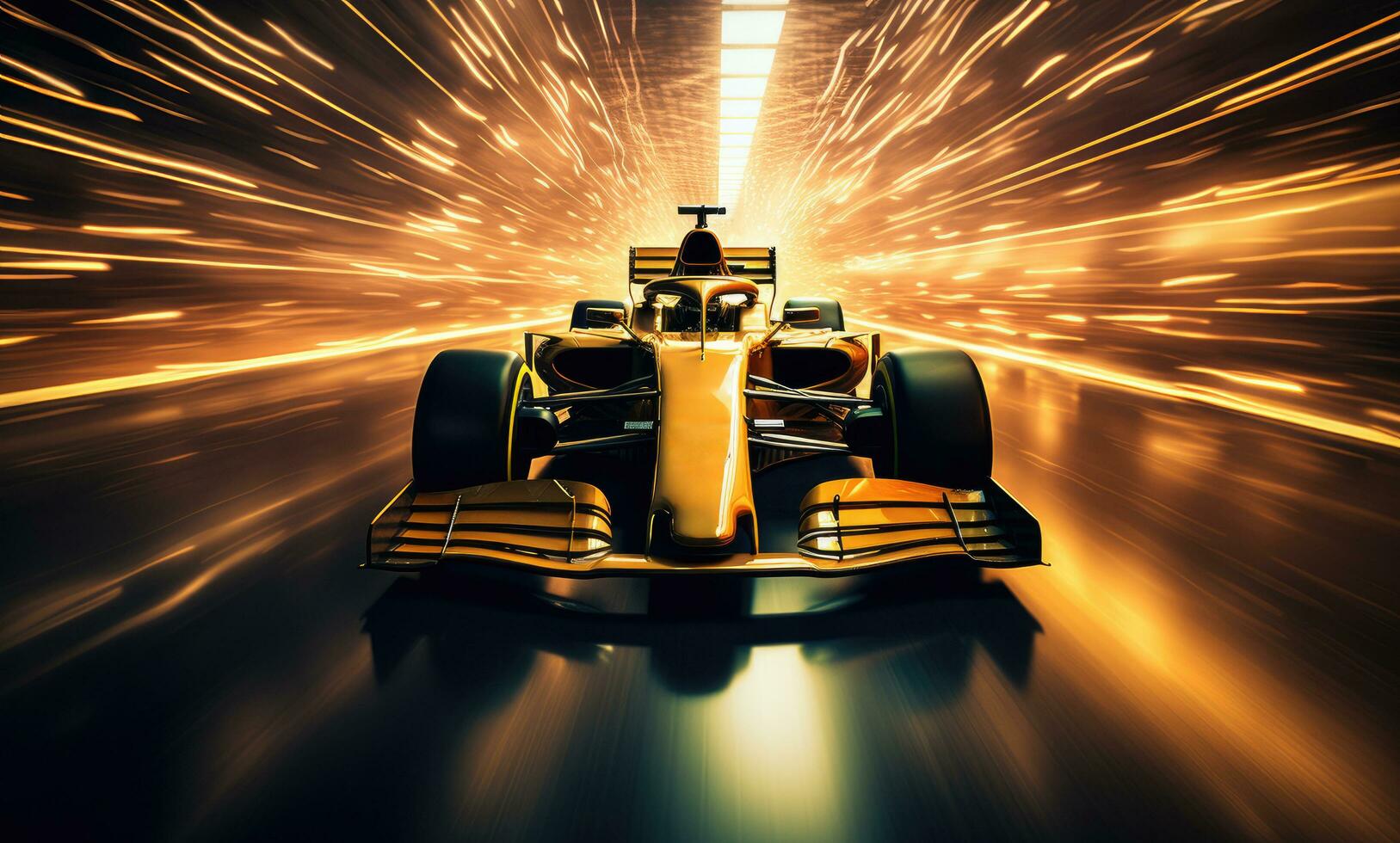 ai gegenereerd een f1 auto is het rijden door een tunnel Bij nacht, foto