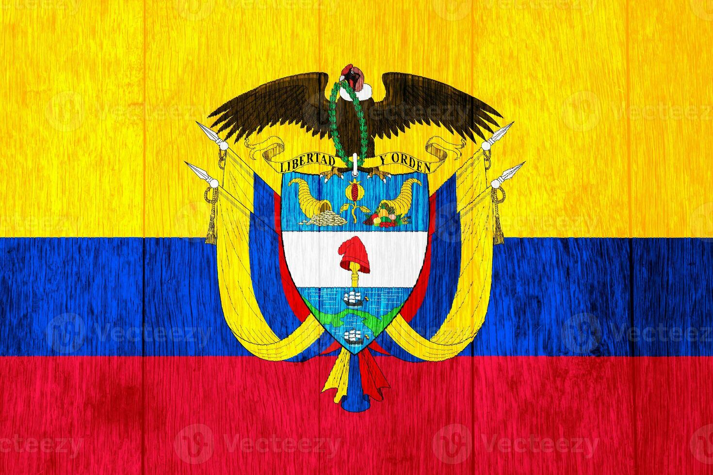 vlag en jas van armen van republiek van Colombia Aan een getextureerde achtergrond. concept collage. foto