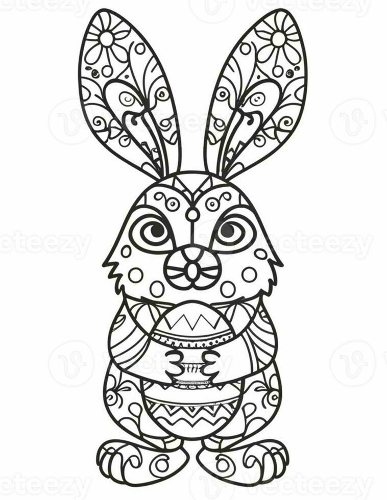 ai gegenereerd mooi Pasen konijn met Pasen ei kleur bladzijde voor kinderen voor Pasen foto