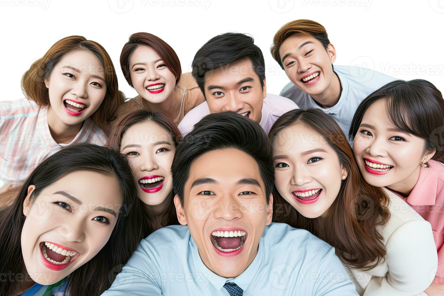 ai gegenereerd groep van glimlachen Aziatisch mannen en Dames staand samen foto