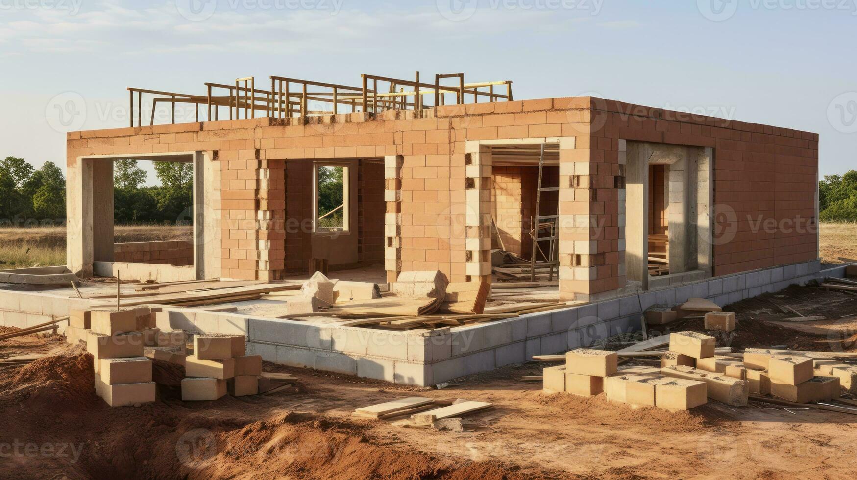 ai gegenereerd de evolutie van een platteland huis door cement en steen foto