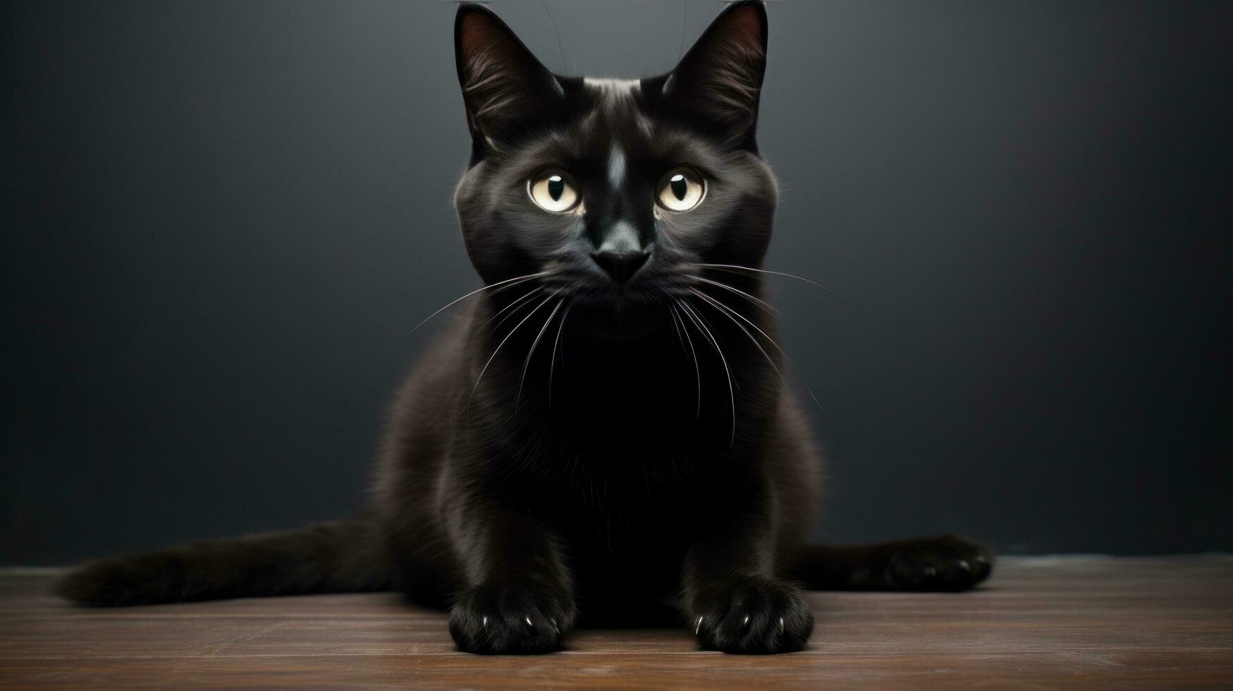 ai gegenereerd een schattig zwart kat zittend en hebben haar ogen Gaan boos, foto