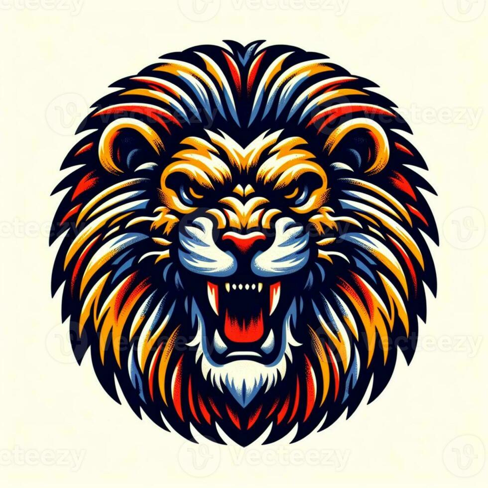 ai gegenereerd illustratie van kleurrijk boos leeuw geschikt voor kleding ontwerp foto