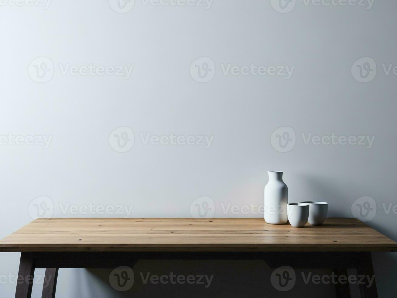 ai gegenereerd leeg houten tafel Aan de wit achtergrond dichtbij omhoog visie. hoog kwaliteit foto