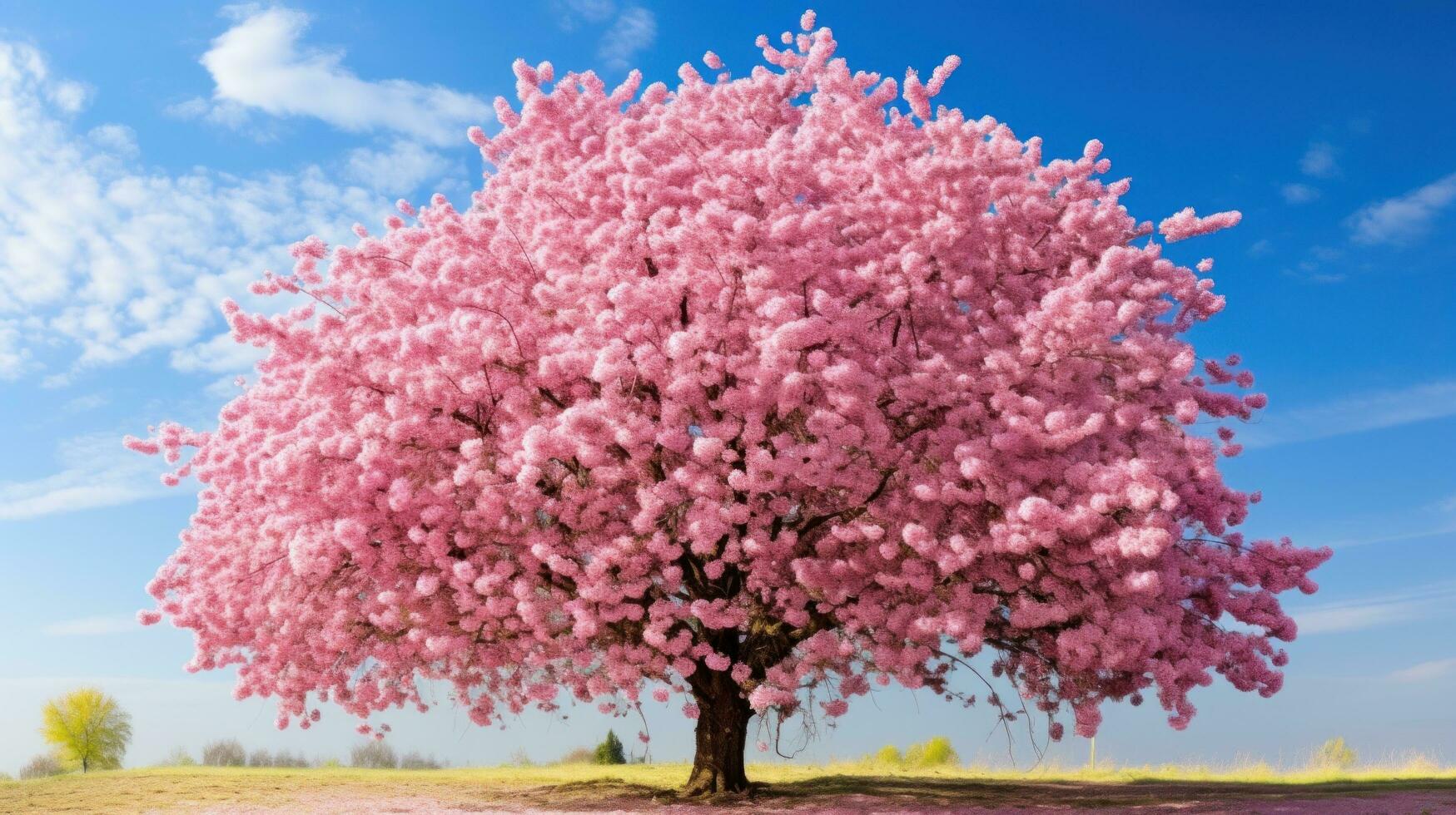 ai gegenereerd kers bloesem boom tegen blauw lucht foto