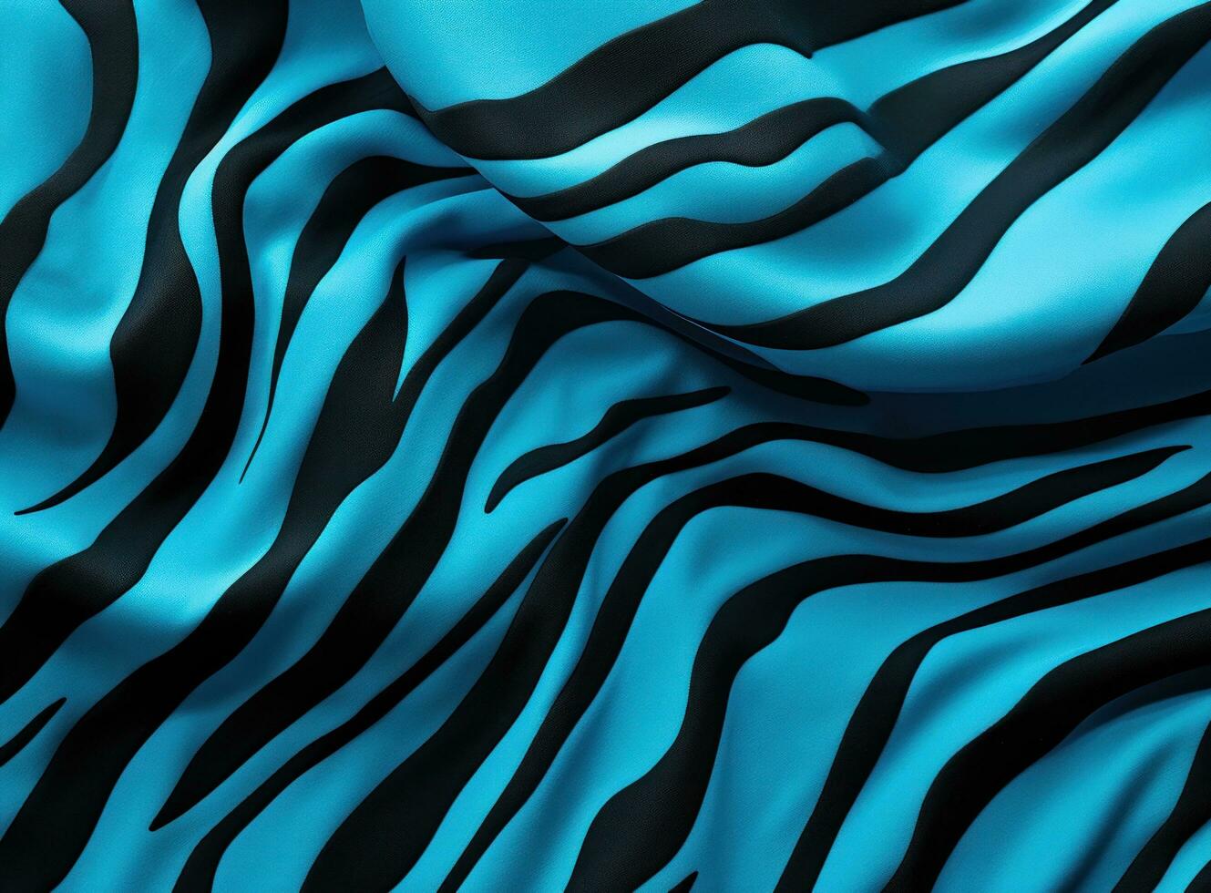 ai gegenereerd de beeld shows blauw, zwart, en wit zebra strepen Aan een blauw kleding stof, foto