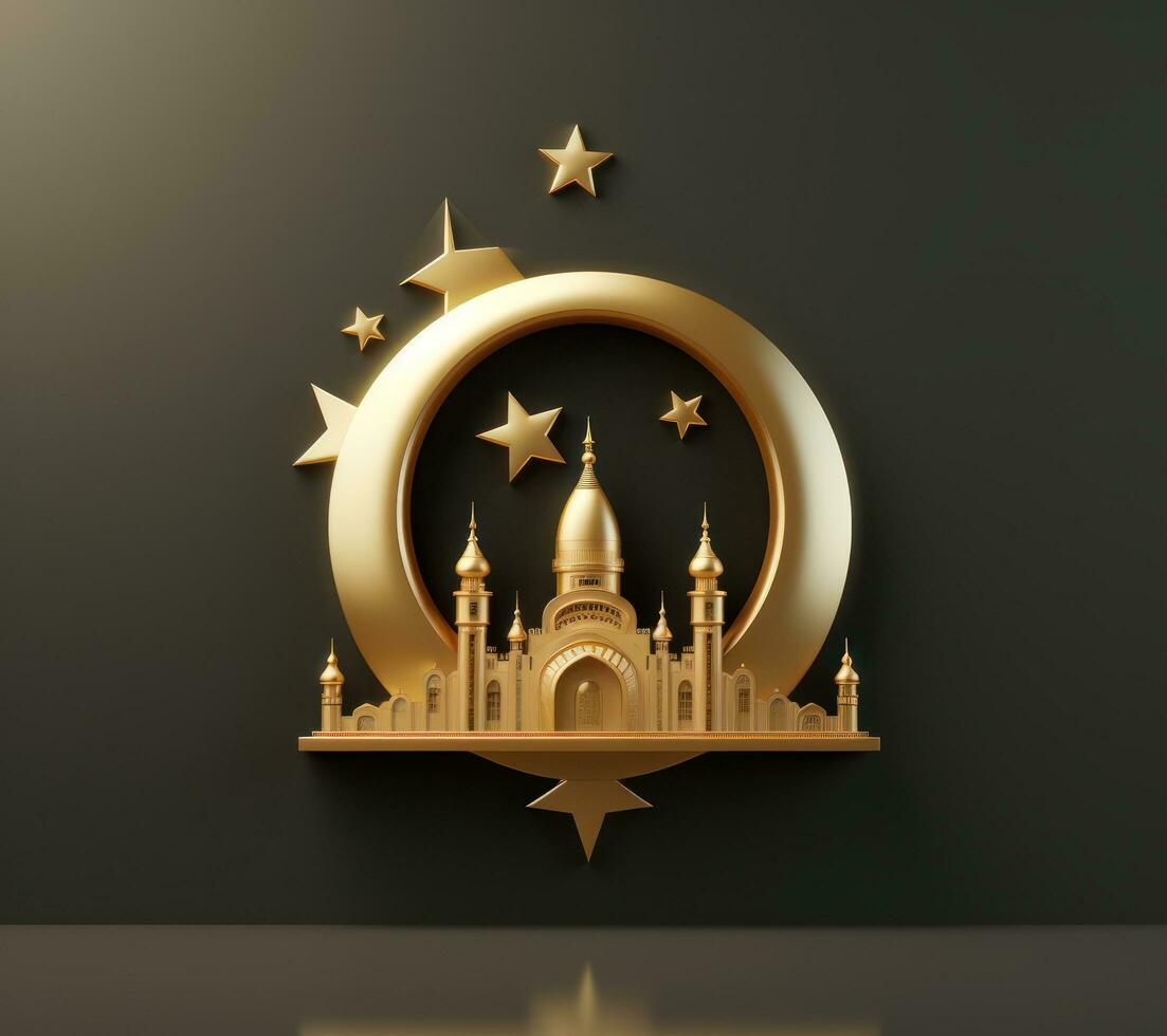 ai gegenereerd moskee in goud en moskee ontwerp in de vorm van een Islamitisch symbool, foto