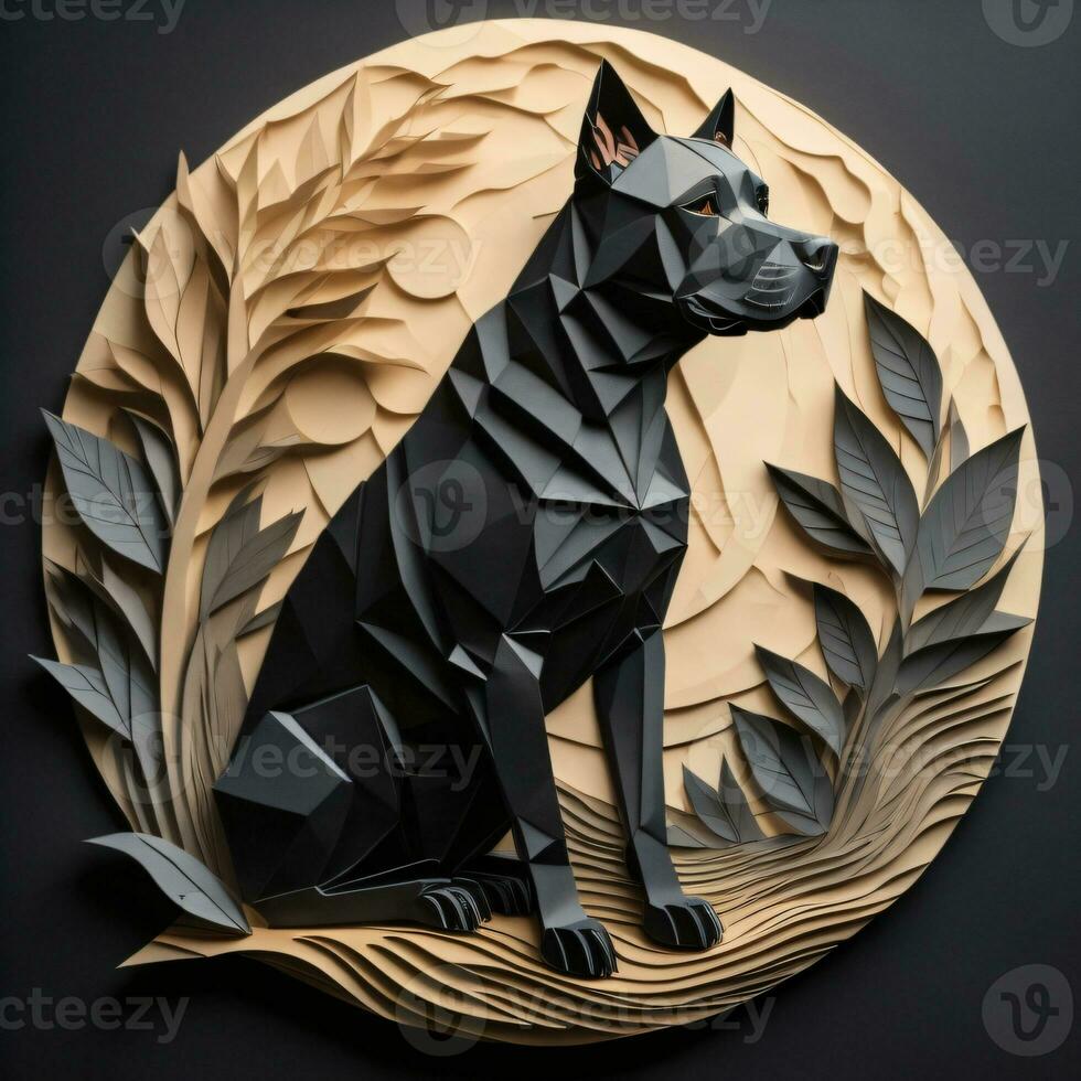 ai gegenereerd zwart hond in papercut stijl foto