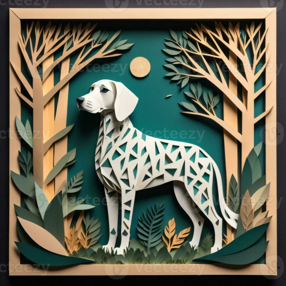 ai gegenereerd dalmatiër in papercut stijl foto