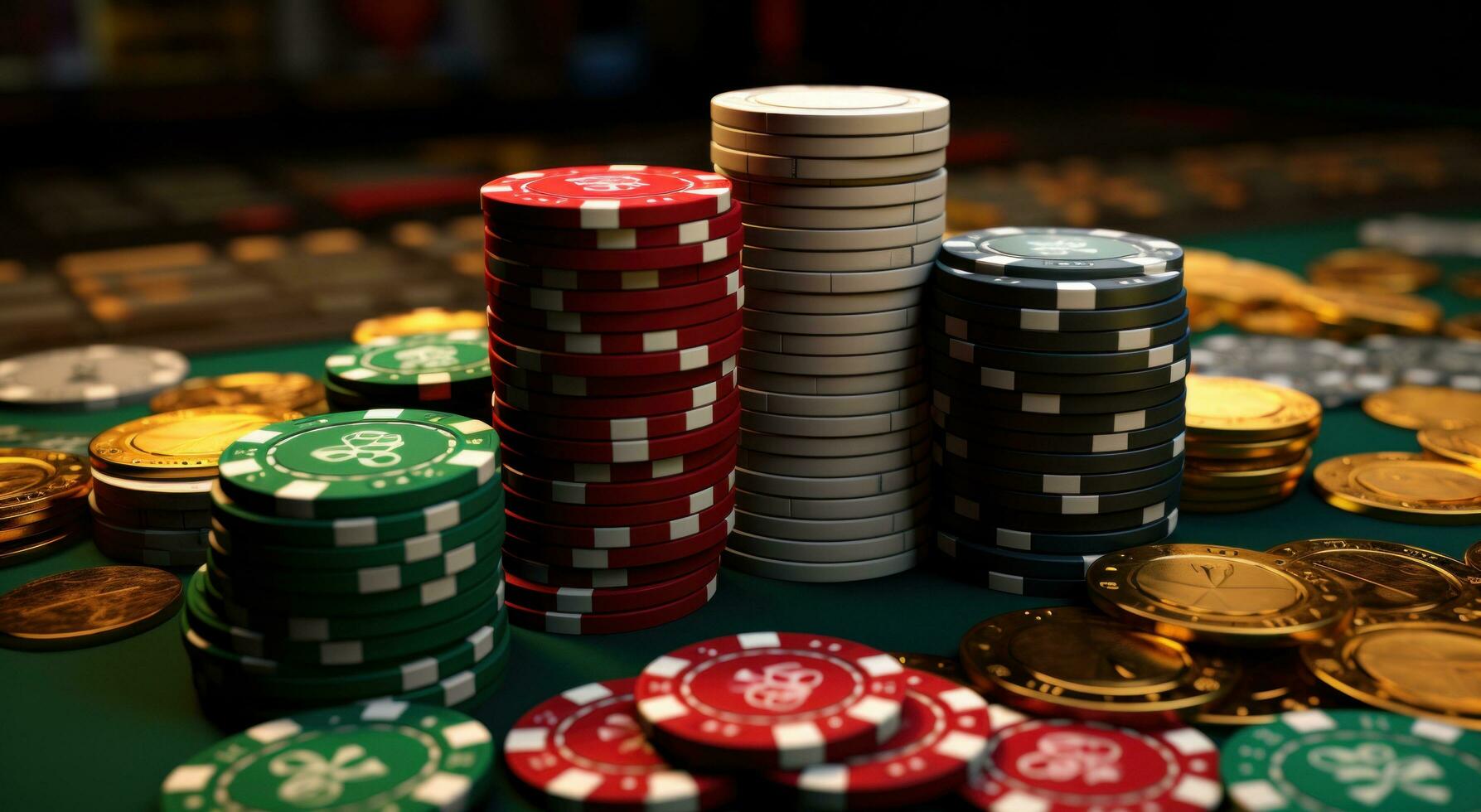 ai gegenereerd het gokken casino chips en tafel top regel foto