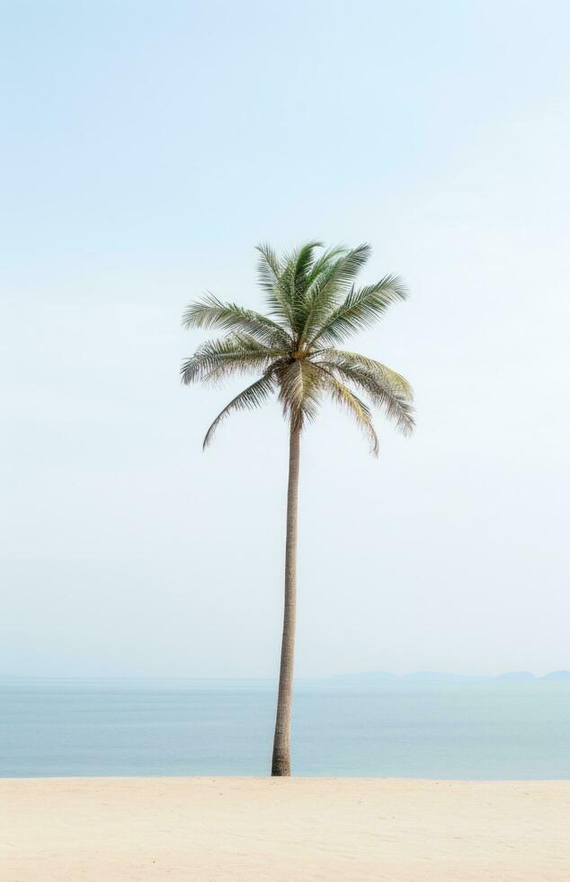 ai gegenereerd een palm boom zit in de zand, De volgende naar een strand, foto