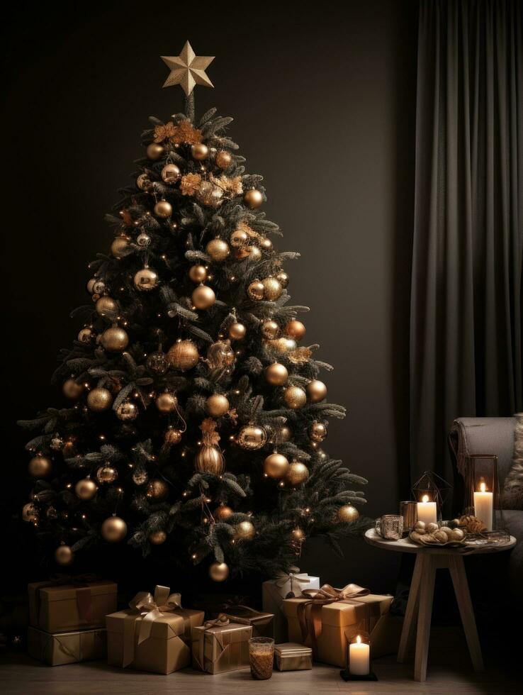 ai gegenereerd een Kerstmis boom versierd met ornamenten foto