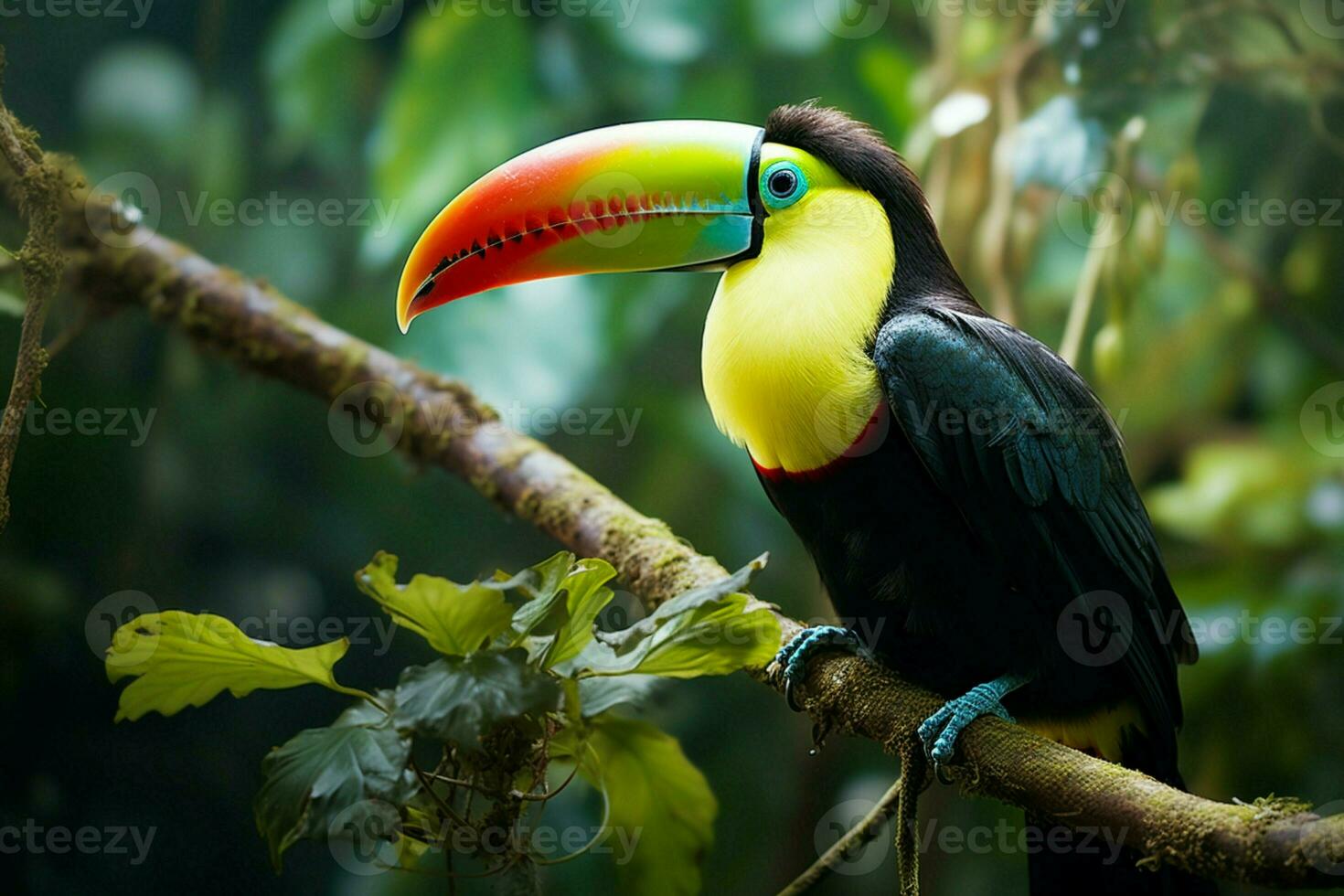 ai gegenereerd levendig kiel gefactureerd toekan temidden van panama's rijk vegetatie een boeiend dieren in het wild tafereel ai gegenereerd foto