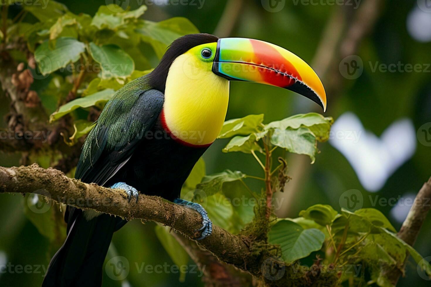 ai gegenereerd natuur reizen in centraal Amerika kiel gefactureerd toekan in panama's bebost paradijs ai gegenereerd foto