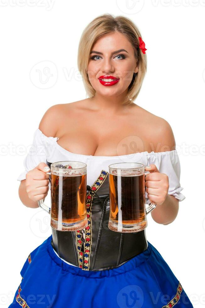 mooi jong blond meisje van oktoberfeest bier stein foto