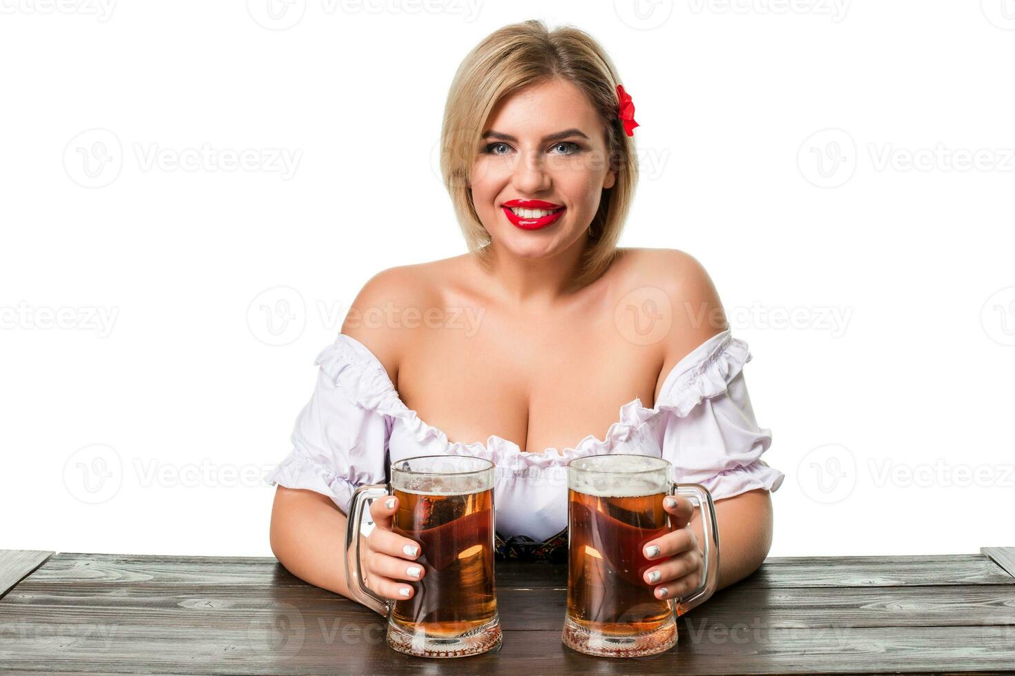 mooi jong blond meisje van oktoberfeest bier stein foto