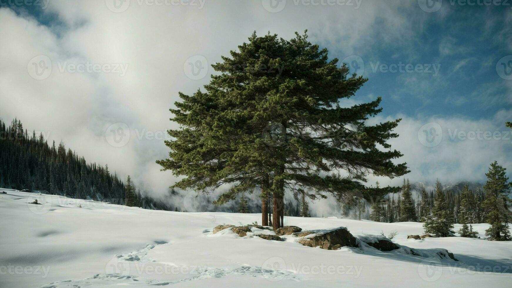 ai gegenereerd onderzoeken de aanpassing strategieën van groenblijvend bomen in hard omgevingen, zo net zo hoog hoogtes of extreem temperaturen. foto