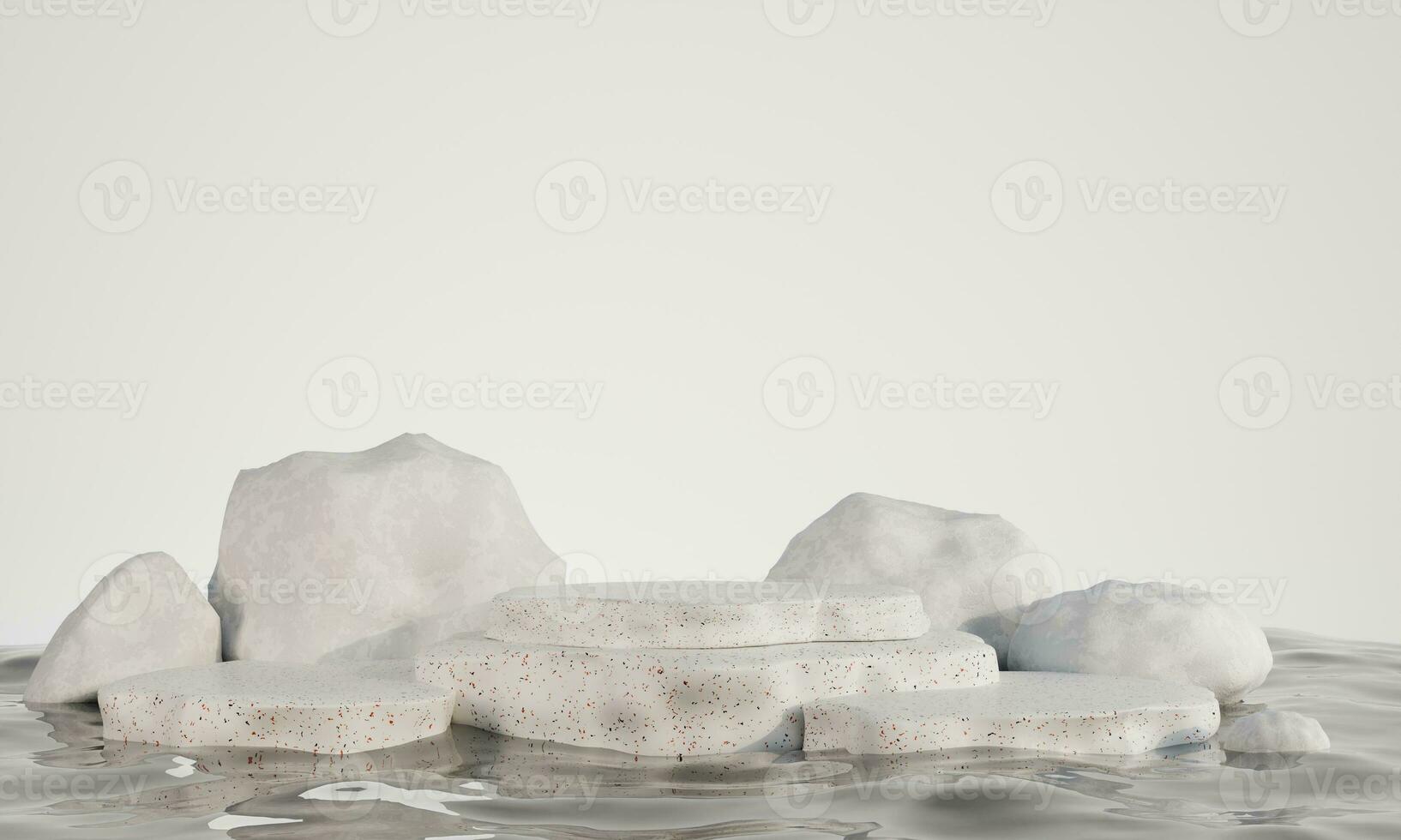 3d renderen van wit marmeren podium Scherm steen voor Cadeau Product Aan water Golf achtergronden illustratie foto