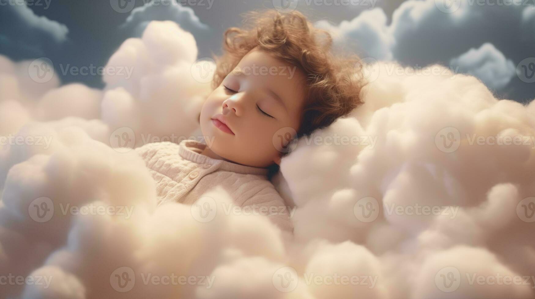 ai gegenereerd een baby slapen in een wolk foto