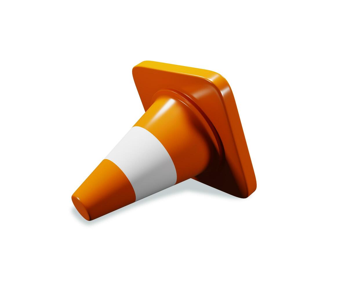 3d verkeer kegels met wit en oranje strepen. teken gebruikt gedurende bouw of ongelukken. 3d renderen Aan wit achtergrond foto