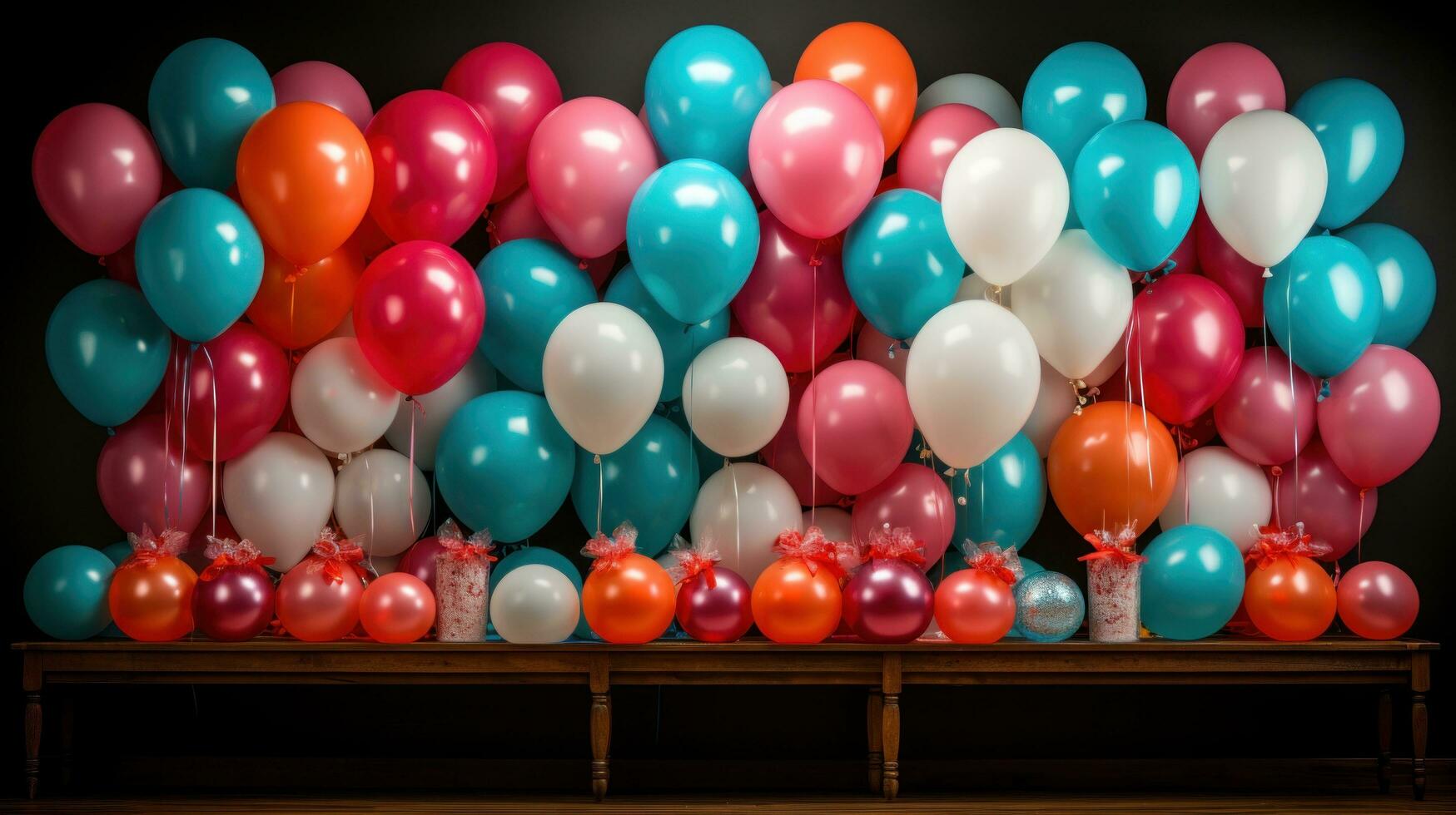 ai gegenereerd maken een uitspraak met deze stoutmoedig en kleurrijk ballon backdrop perfect voor verjaardag vieringen foto