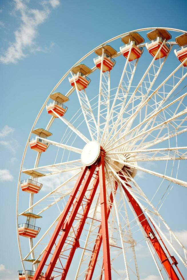 ai gegenereerd een torenhoog ferris wiel serveert net zo de focaal punt van deze carnaval-thema foto