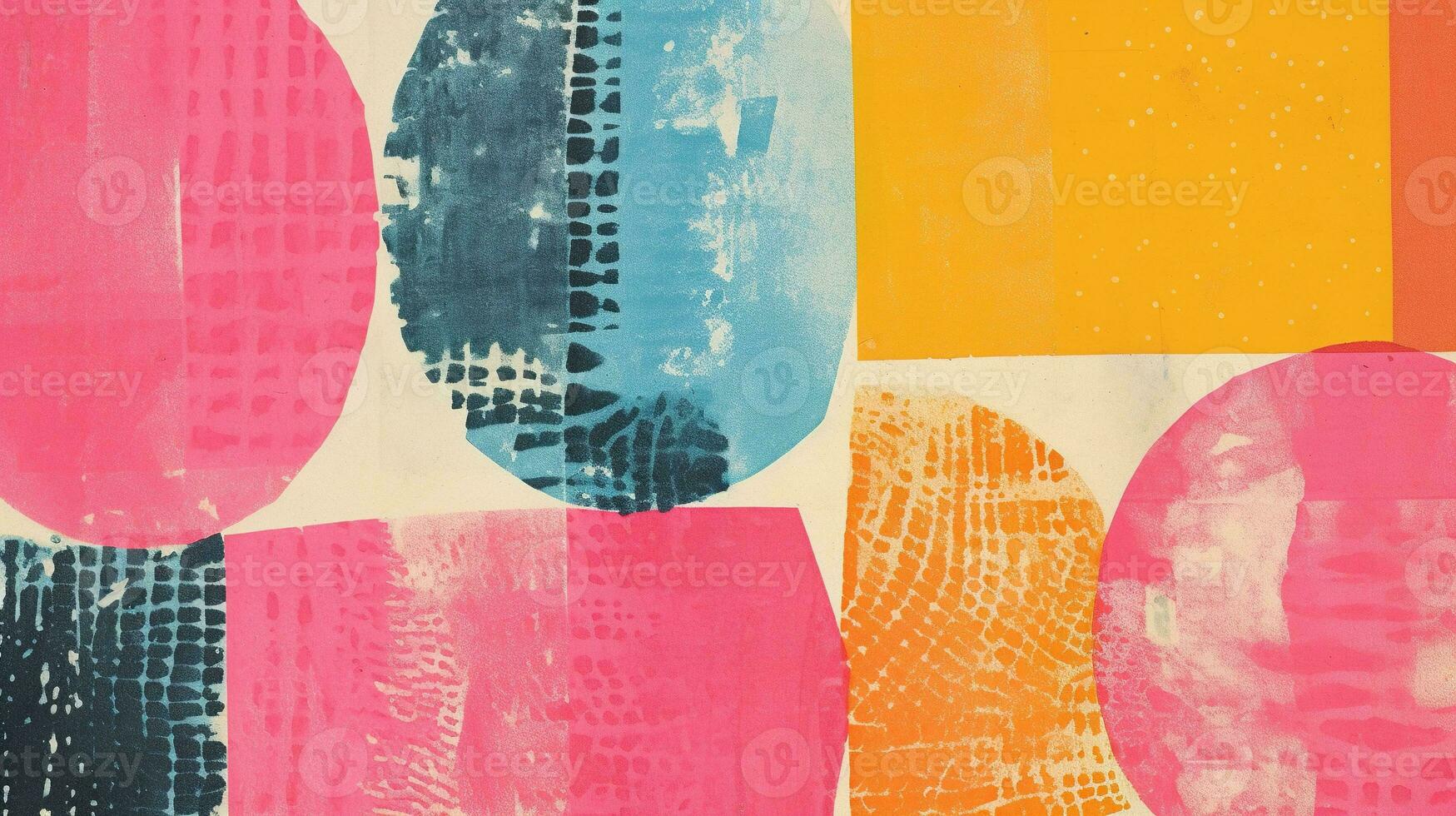 ai gegenereerd generatief ai, wijnoogst abstract risografie collage kleurrijk vormen, pastel halftoon, meetkundig graan structuur foto